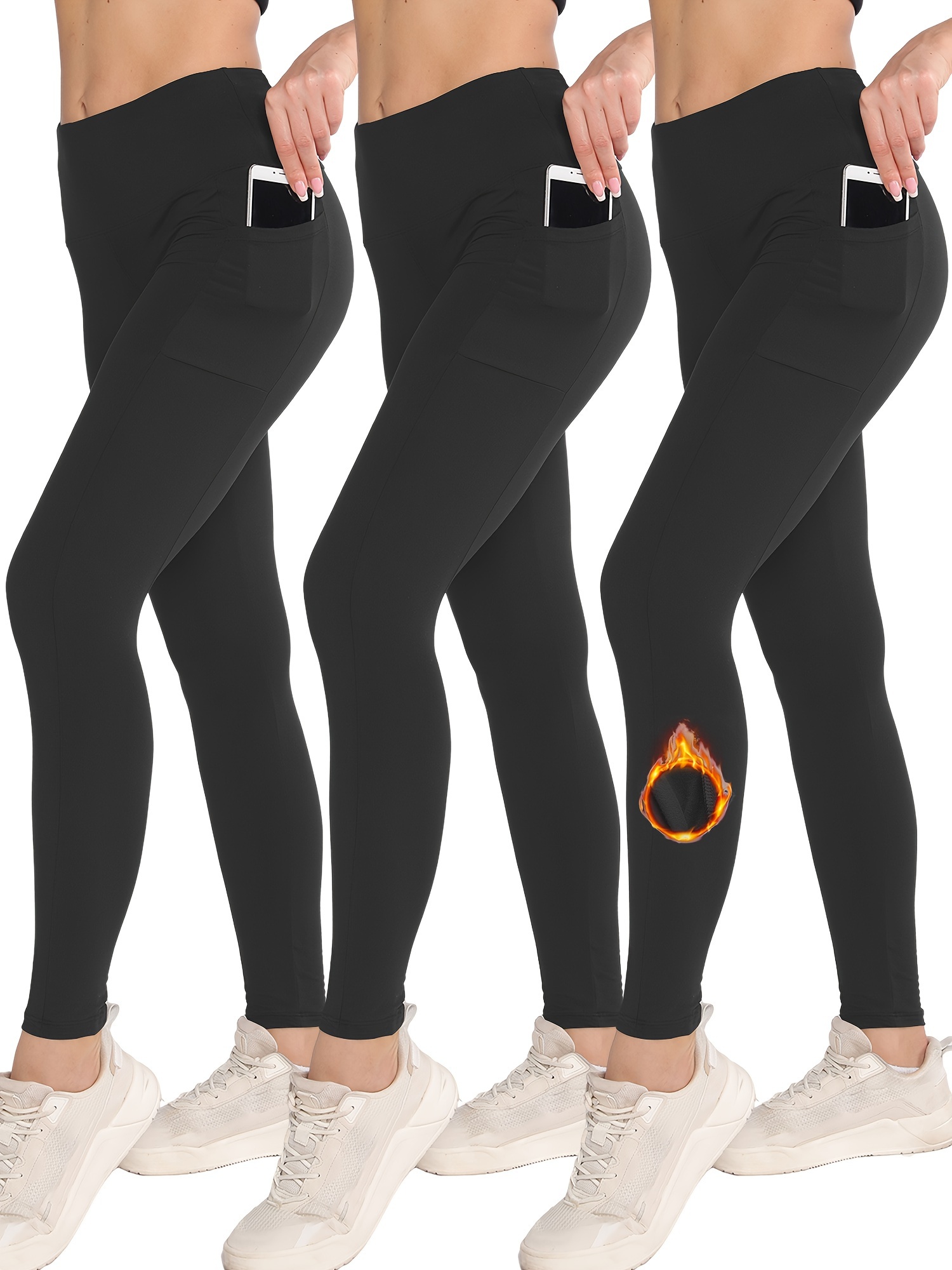 Fleece Liner Keep Warm Yoga Pants High Waist Side Pocket - Temu
