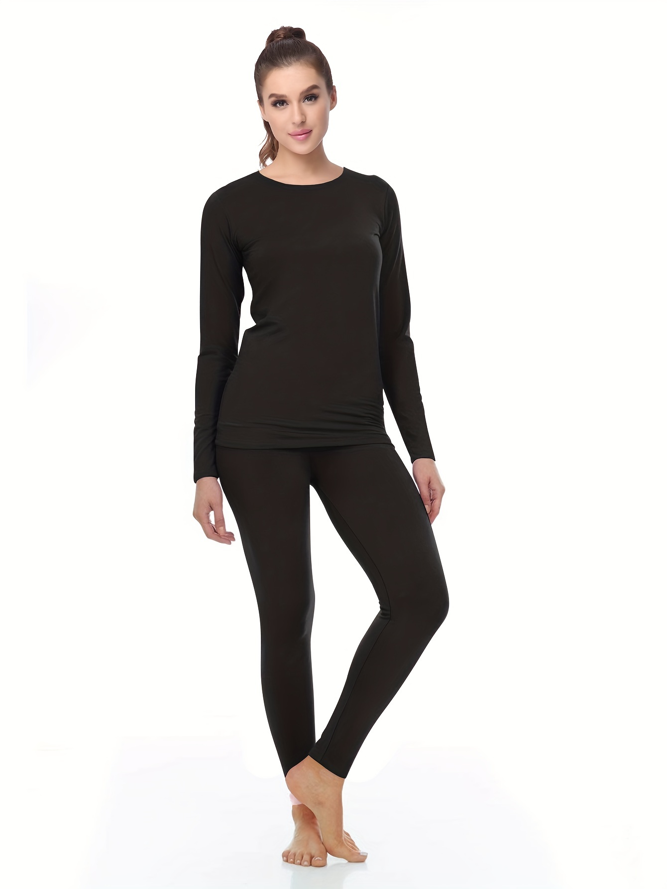 Long Sleeve Thermal Tops Women Solid Color Thermal Underwear Stretch Top  Warm Soft Heating Ladies (Black, One Size) at  Women's Clothing store