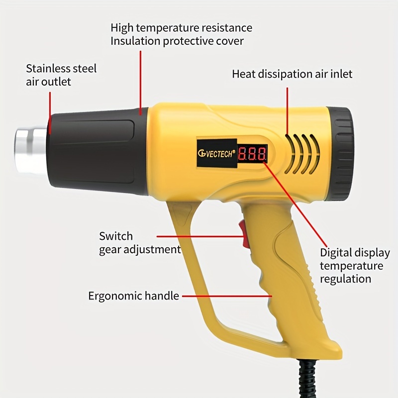 Heat Gun With Side Digital Display Adjustable - Temu