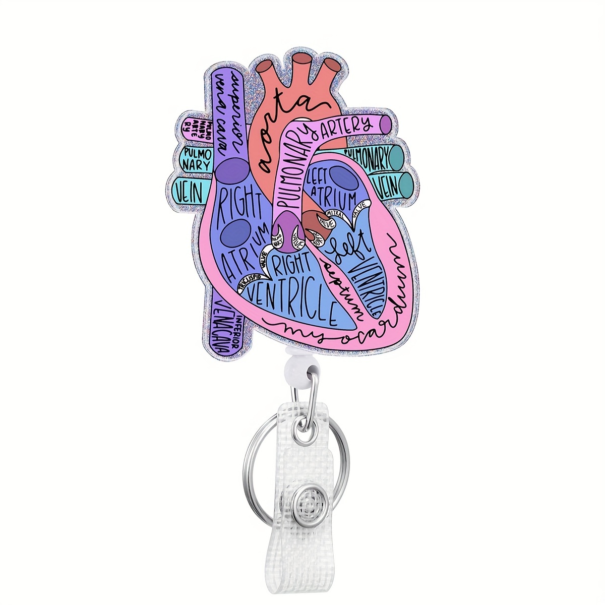 Cardiac Badge Reel Holder Retractable with ID Clip for Nurse Nursing Name Tag Card Heart Anatomy Nursing Student Doctor Rn LPN Medical Assistant