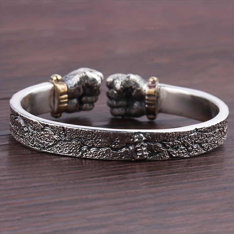 Hot Silver Vintage Solid Open Fist Bracelet, Statement Piece