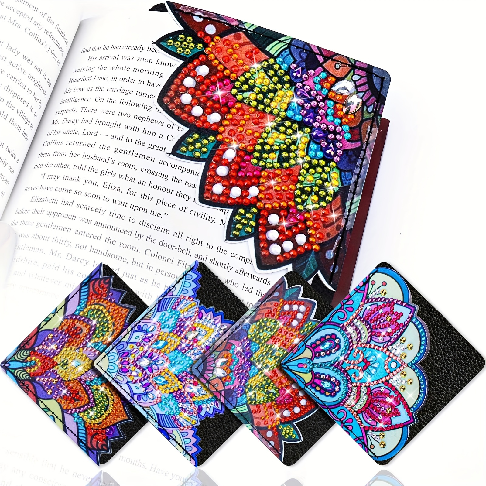 4 Pcs 5D Diamond Painting Bookmarks, Diamond Art Bookmarks Corner Bookmark  DIY Triangle Diamond Painting Kits 