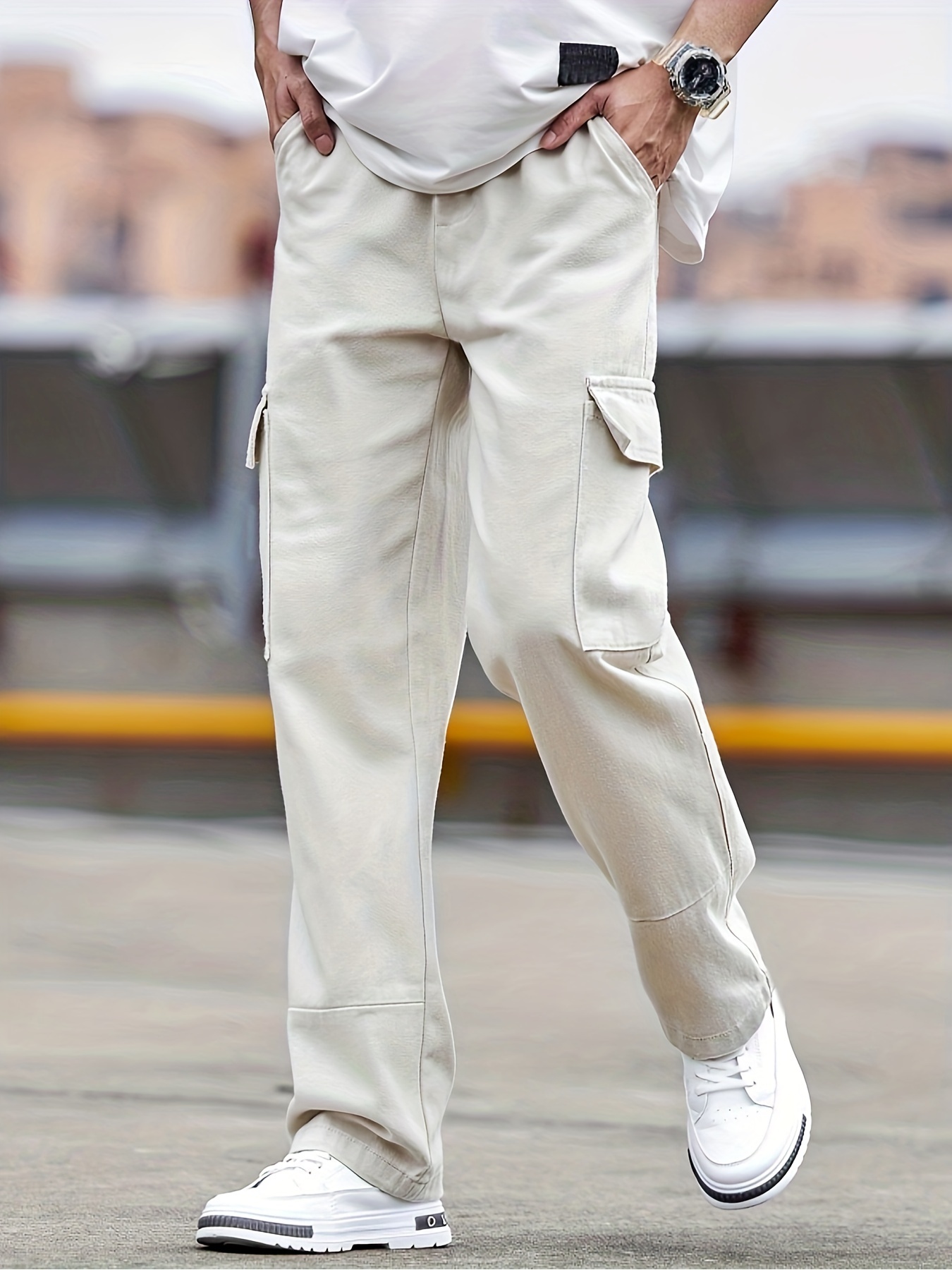 Men's Solid Color Business Casual Straight Pants - Temu