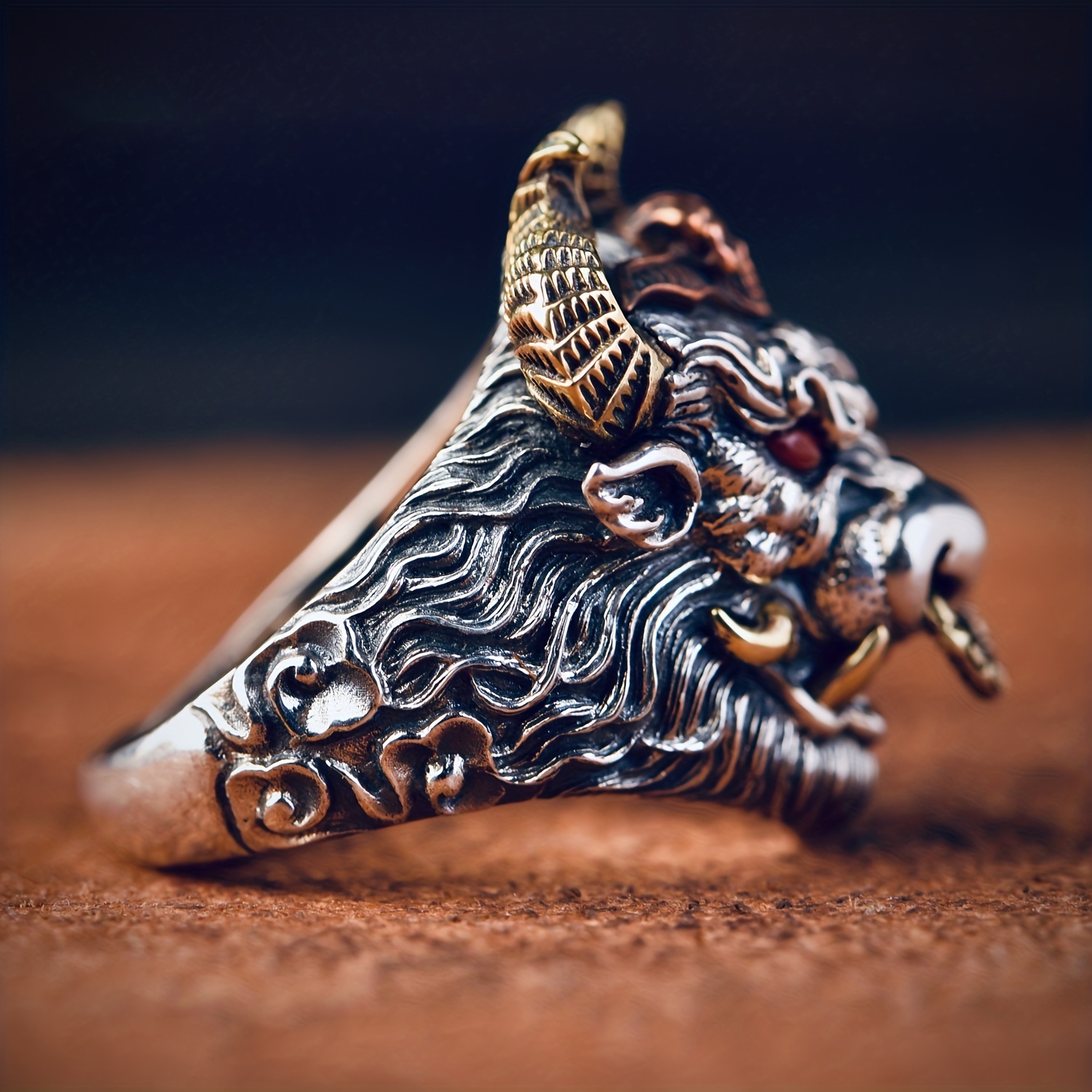 Men's Vintage Devil Bull Head Ring Adjustable Opening Ring Gift