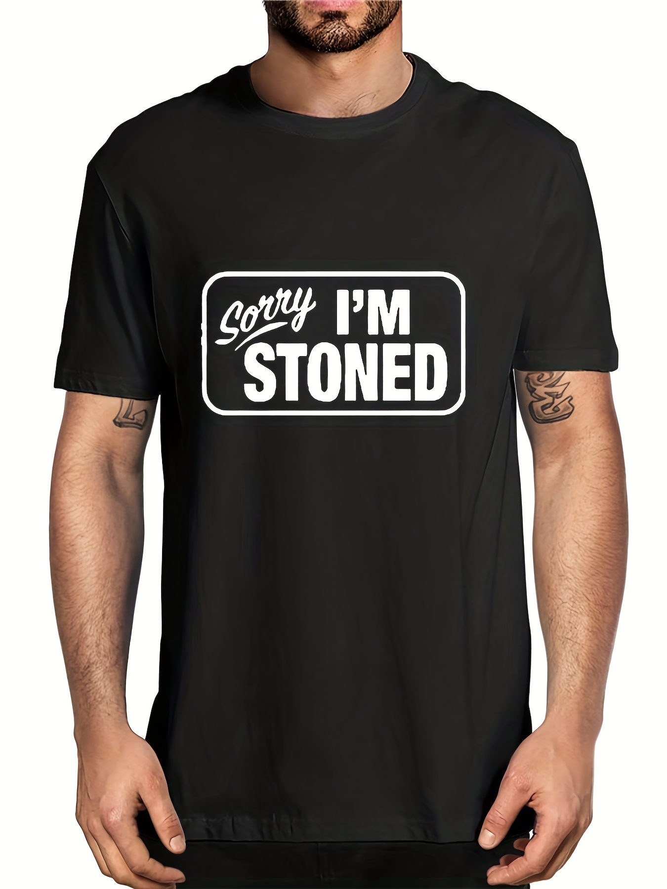 Sorry I'm Stoned Letter Print Men's T shirt