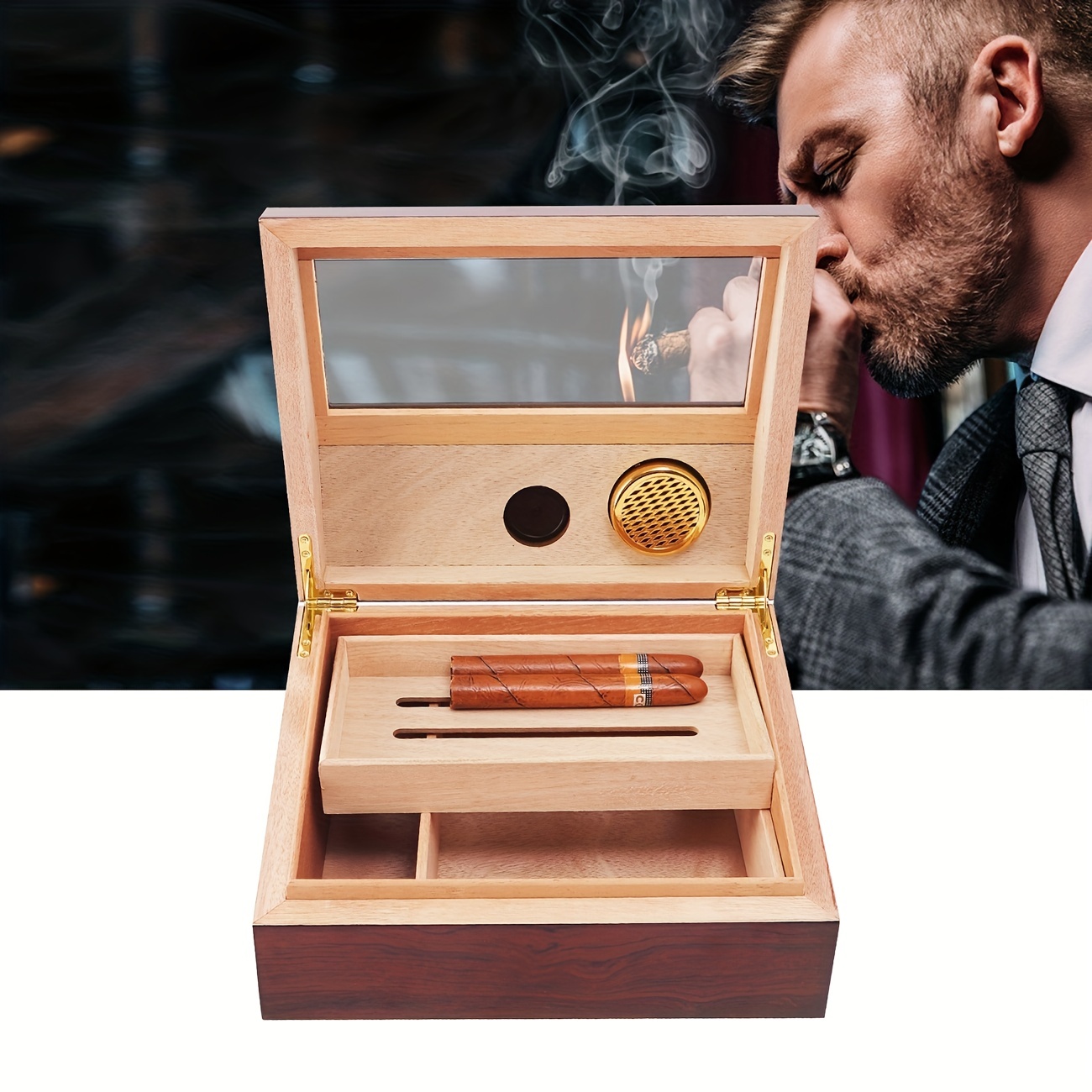  Humidor para puros de tabaco, caja de escritorio de