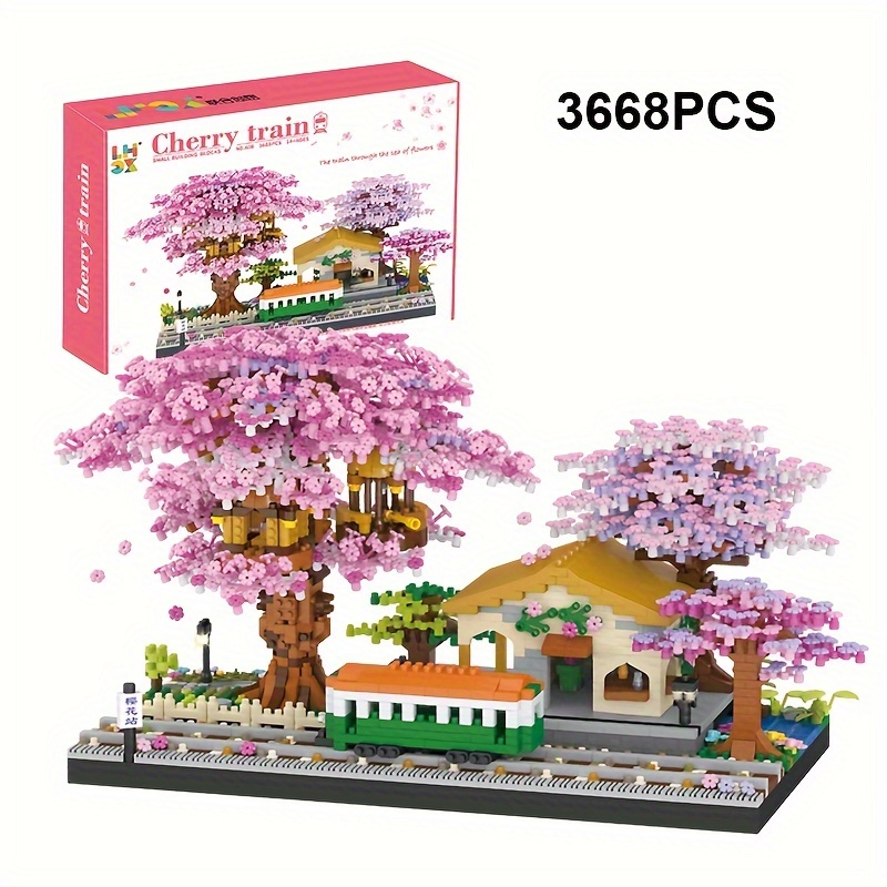 3668個の桜の木の家のブロック、桜の街のモデル、駅 - おもちゃ