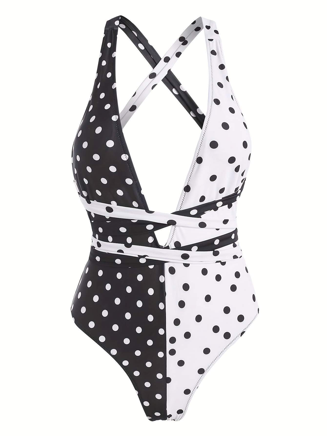 Criss Cross Color Block Polka Dot Swimsuit Tie - Temu