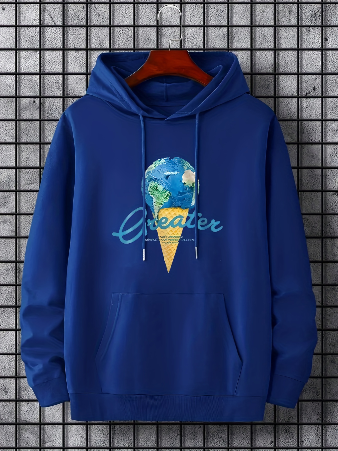 Hoodies For Men, Earth Color Ice Cream Cone Graphic Hoodie, Men's