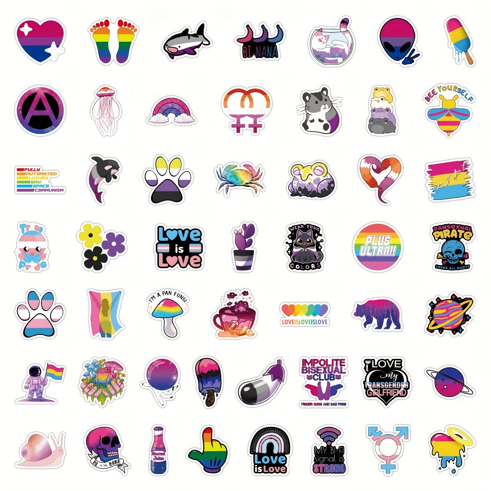 Bright Colorful Vinyl Rainbow Theme Stickers Pack of 50pcs Gay Pride LGBT