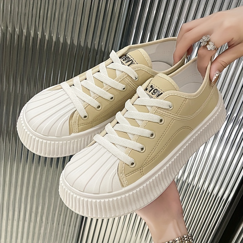 Women's Platform Canvas Shoes Casual Round Toe Solid Lace - Temu