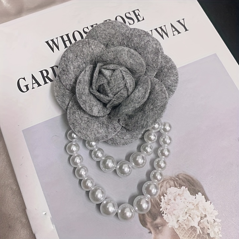 Temperament Fabric Camellia Flower Brooch Faux Pearls Chain Pendant Elegant  Corsage Gift - Temu