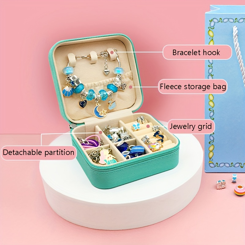 Jewelry Making kit,Charm Bracelet Making Kit,The Blue Bead Set Comes in A  Blue Jewelry Box,DIY Kids Crafts,Gifts Set for Teen Girls Age 5 6 7 8 9 10