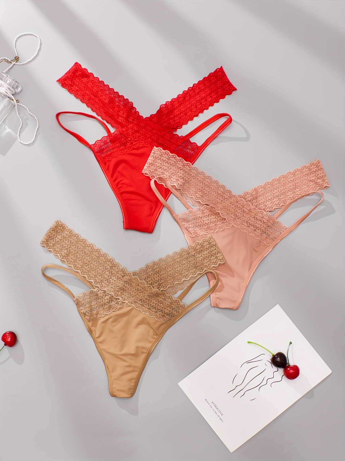 Women's Sexy Lace Panties Rhinestone Thong Solid Hollow - Temu