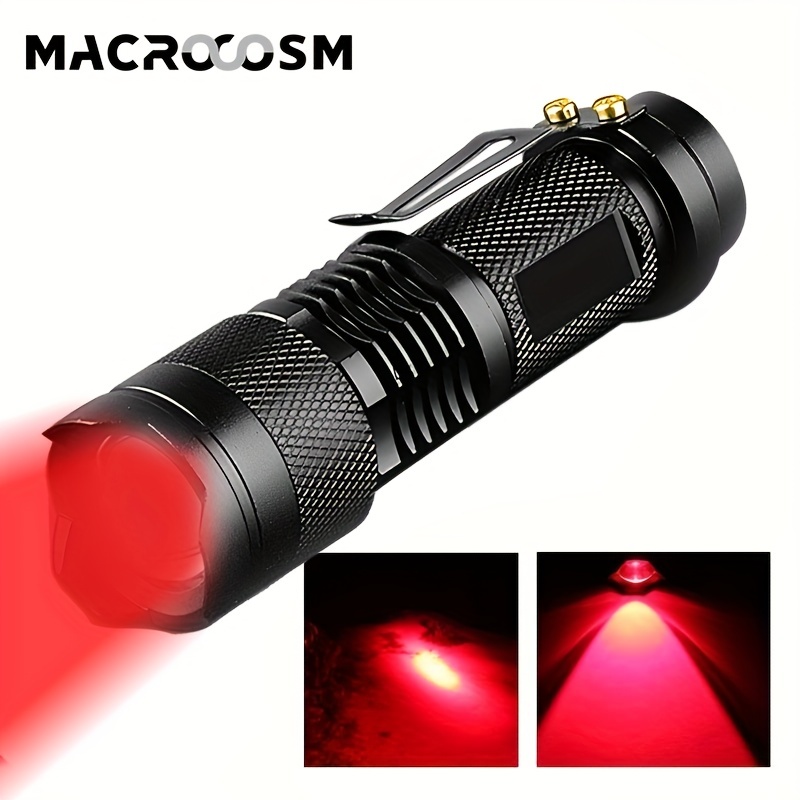 1pc Linterna LED Roja Con Clip, Antorcha De Luz Roja Para Visión