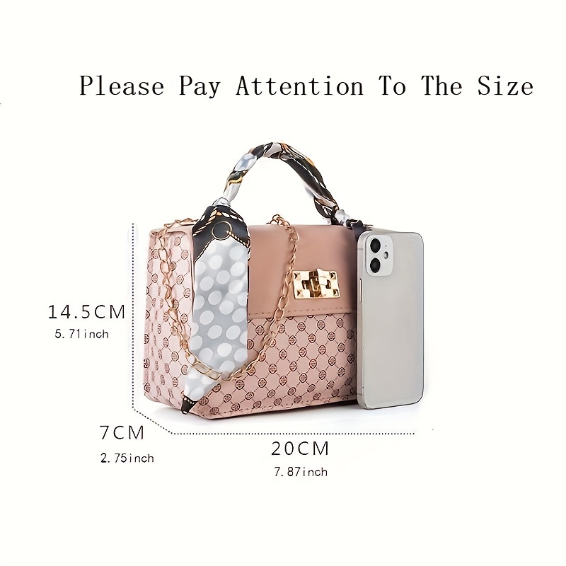 Mini Geometric Graphic Flap Square Handbag, Women's Scarf Decor