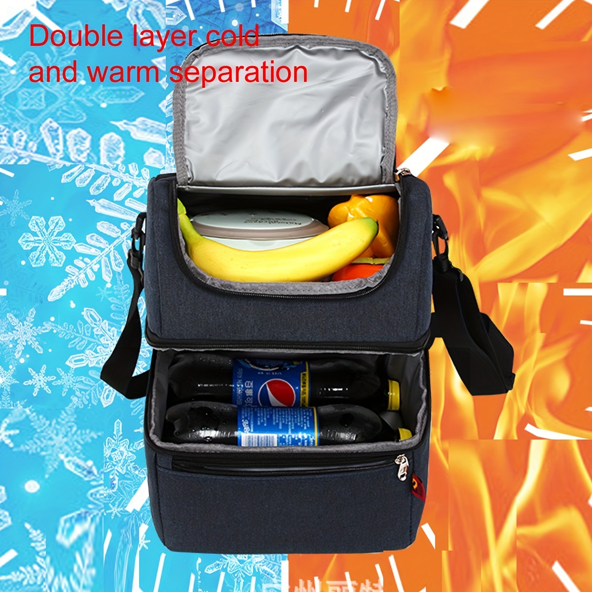 Double Layer Insulated Lunch Bag Ice Pack Leakproof Insulation Picnic Travel