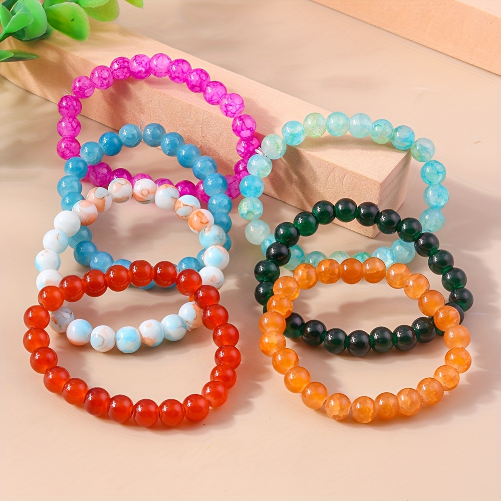 18Pcs 8mm Beaded Stretch Bracelet Handmade Glass Bracelet for Women Mens  Multicolor Crystal Round Beads Bracelet Elastic Bead Bracelets Jewelry