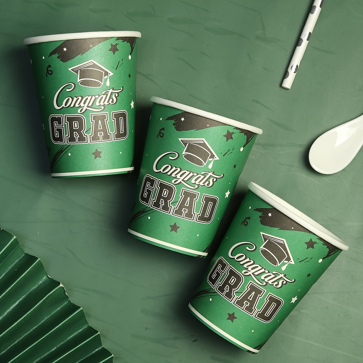 10pcs/pack Solid Color & Gradient Green One-time Use Paper Cup, Ideal For  All Seasons & Colorful Party Decoration