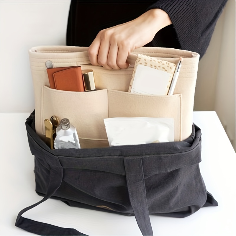 Portable Insert Bag Large Capacity Handle Storage Felt Cosmetic Bag