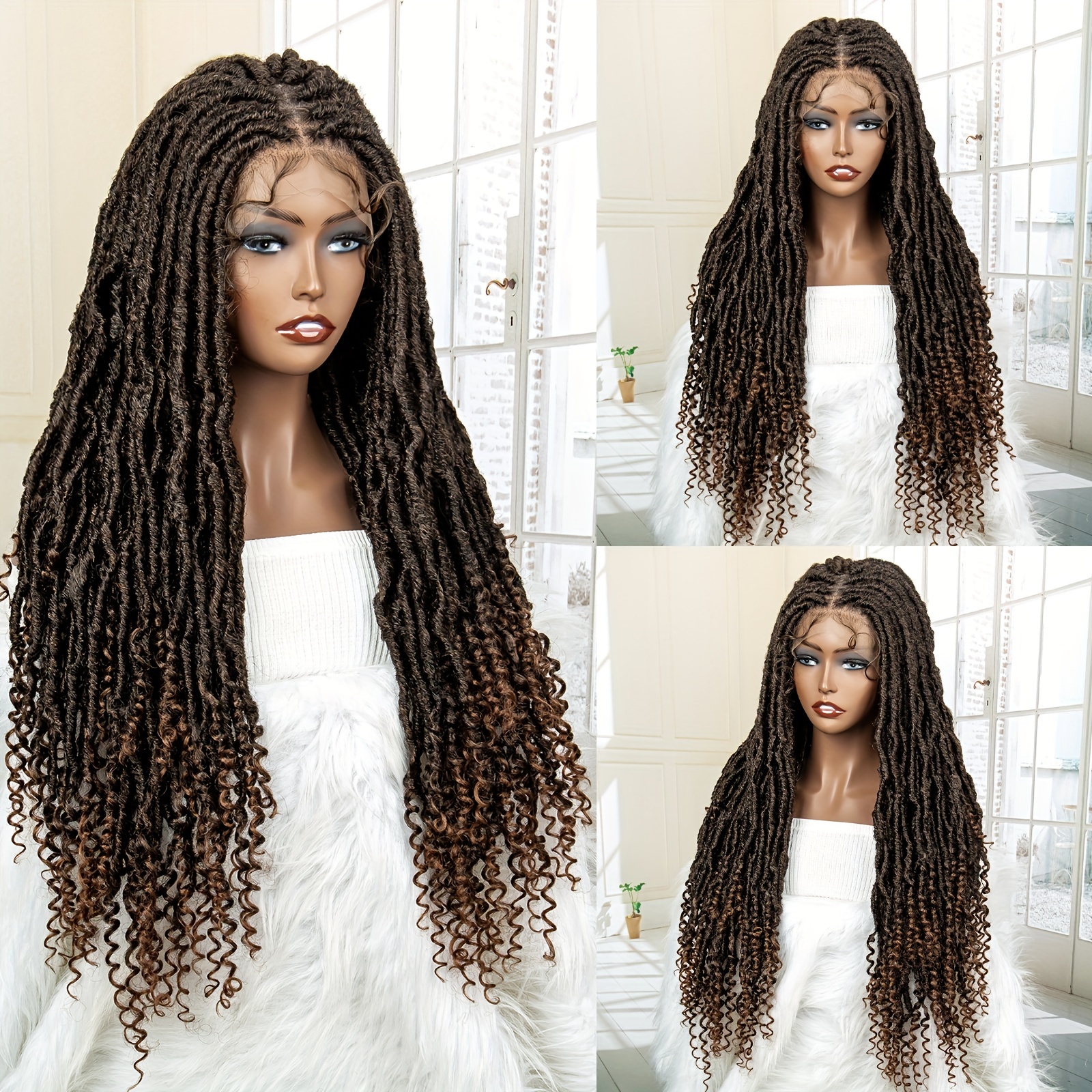 Dark Brown Braids Lace Front Wig For Black Women 100% Hand Braided Wig Heat  Friendly Synthetic Fiber Box Braids Wig Natural Looking With Baby Hair