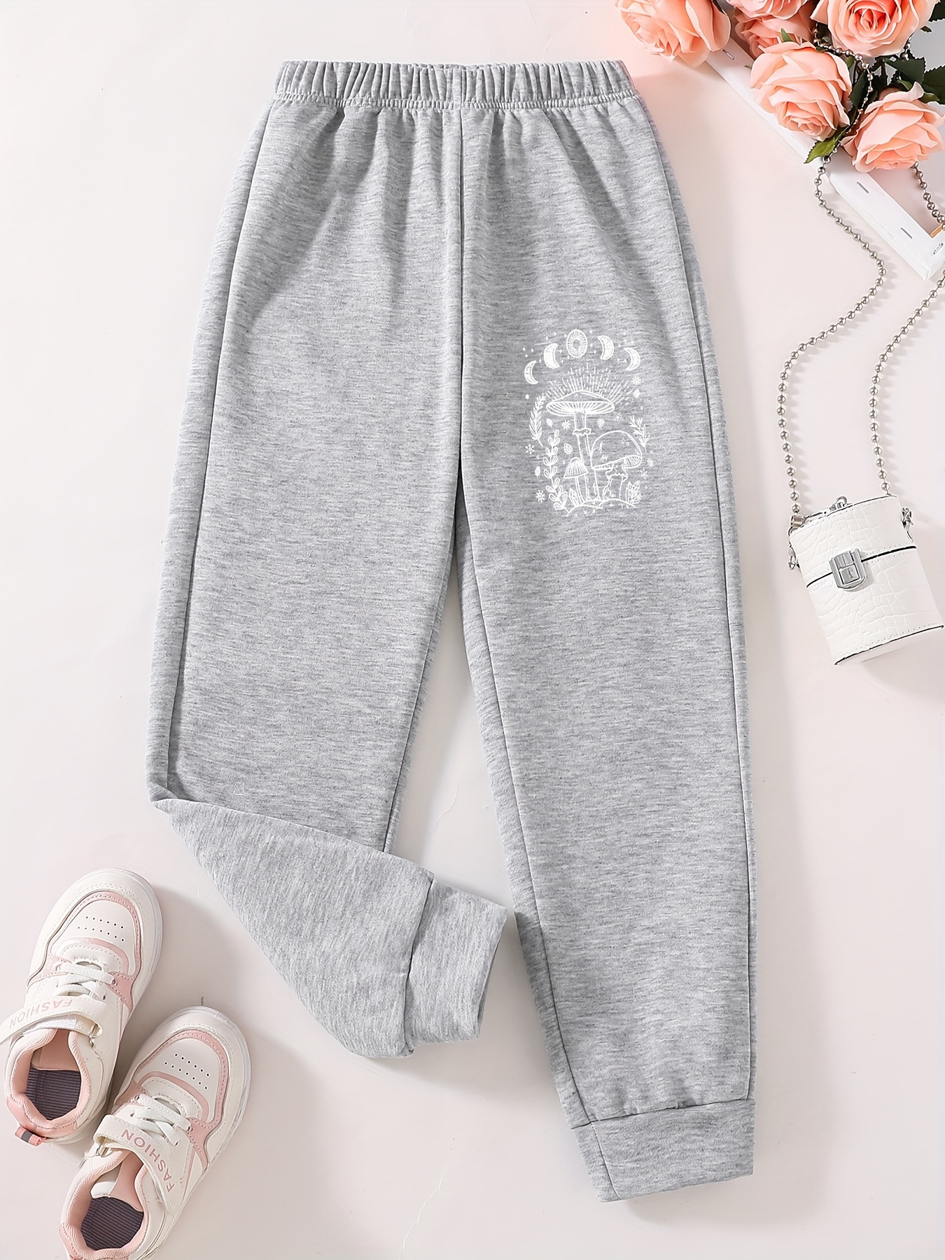 Cute Little Mushrooms Print Girls Jogger Sweatpants High - Temu