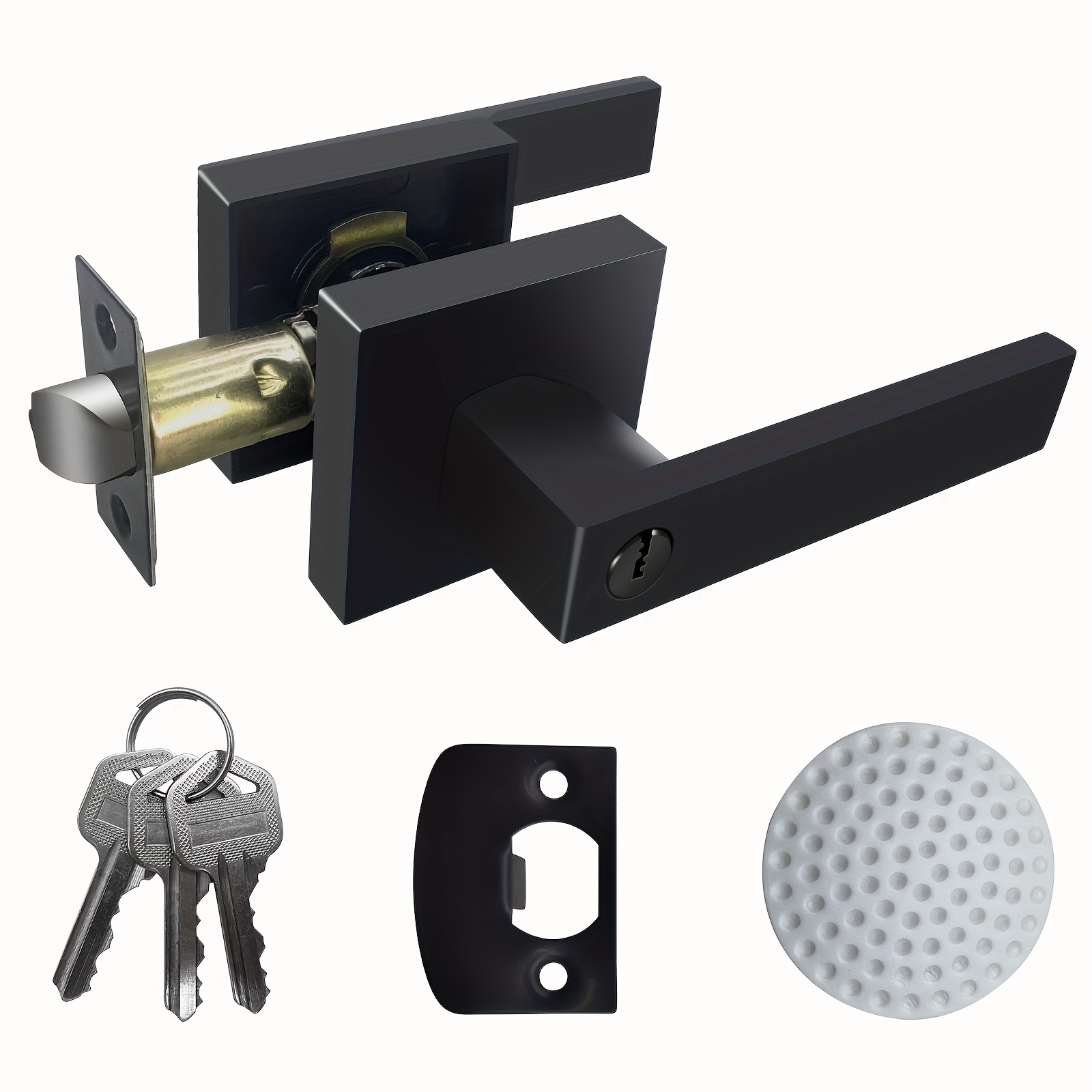 Manijas de entrada con llave exterior con llave fina y redonda juego de  palanca de bloqueo con acabado en níquel satinado y cerradura de la puerta  de