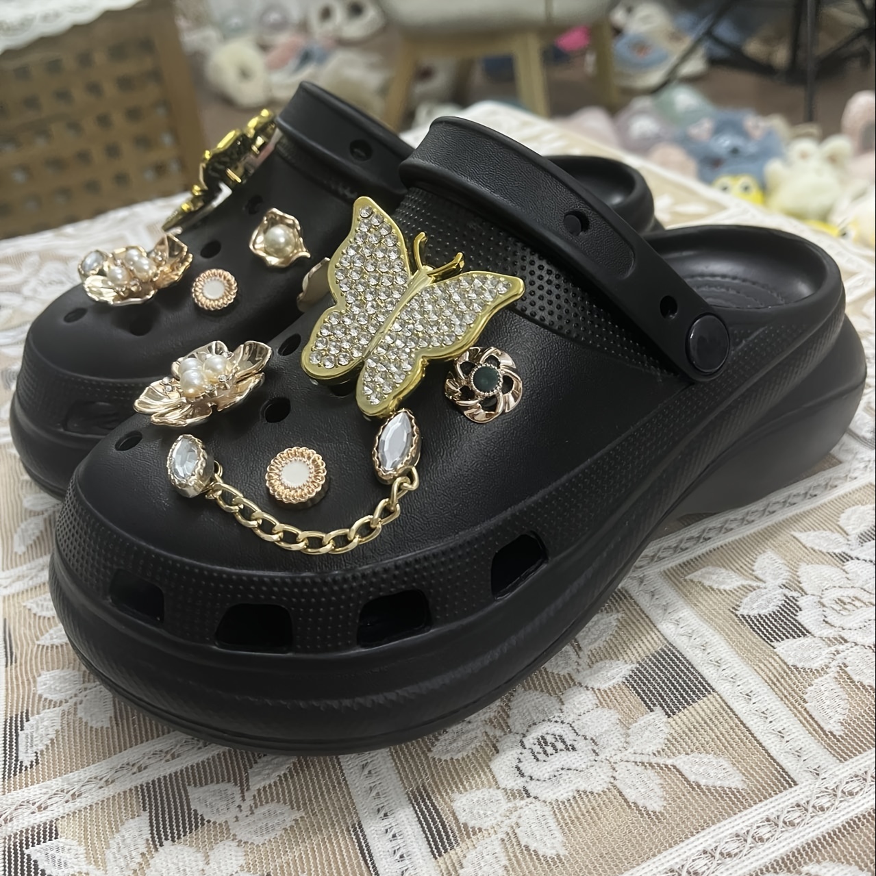 Bling Croc Charms Shoes Charms Luxury Shoe Accessories with Rhinestone and Imitated Pearl DIY Shoe Decoration for Women and Girl