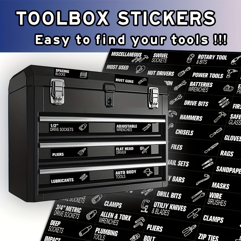 

80pcs/set Toolbox Organization Stickers Labels - 80 Large & Easy To Read Printing - Fits All Brands Of Steel Tool Box Drawers