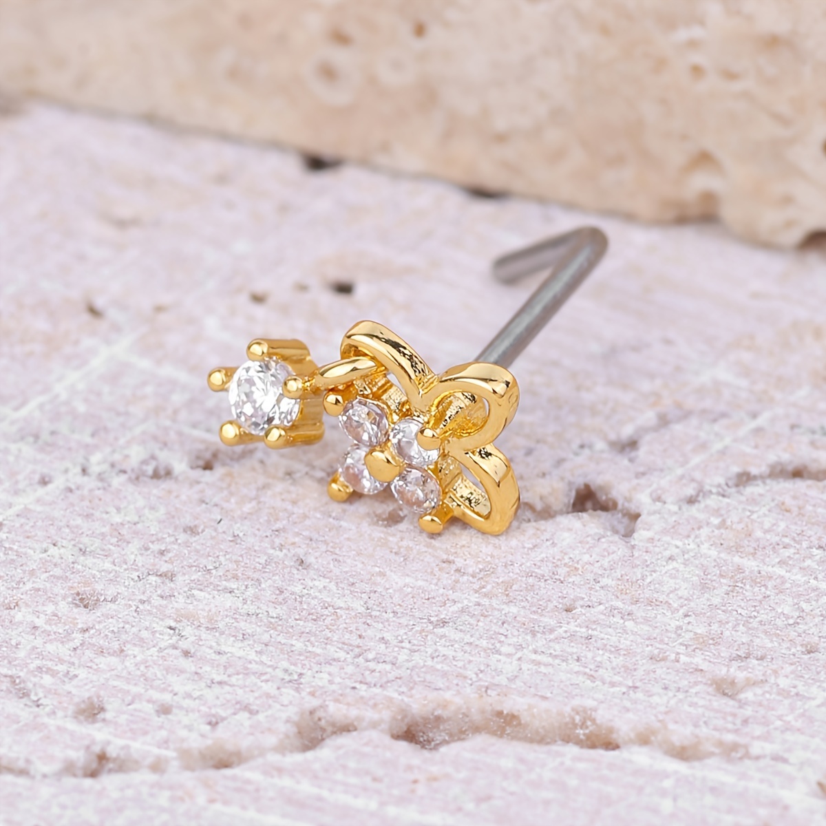 Butterfly Zircon Nose Ring, Delicate L Shaped Nose Jewelry