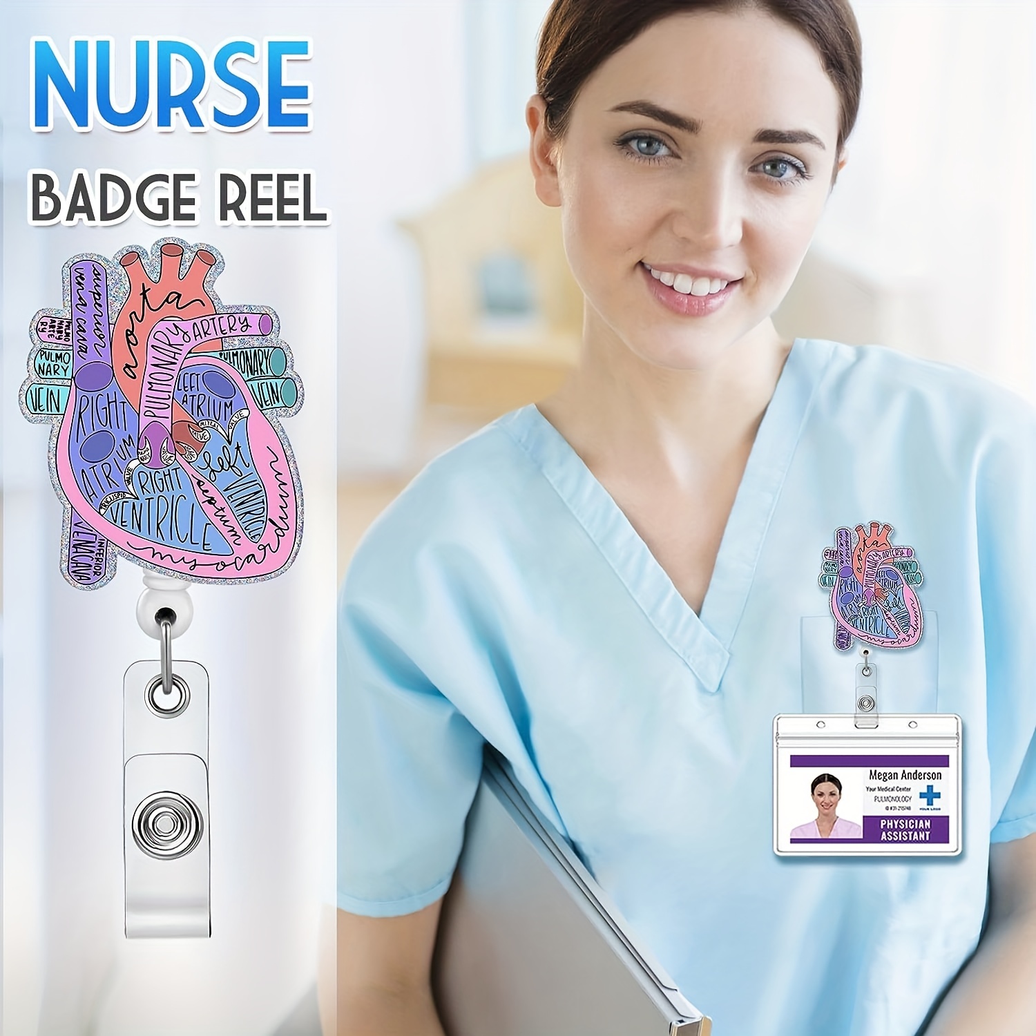 Cardiac Badge Reel Holder Retractable with ID Clip for Nurse Nursing Name Tag Card Heart Anatomy Nursing Student Doctor Rn LPN Medical Assistant