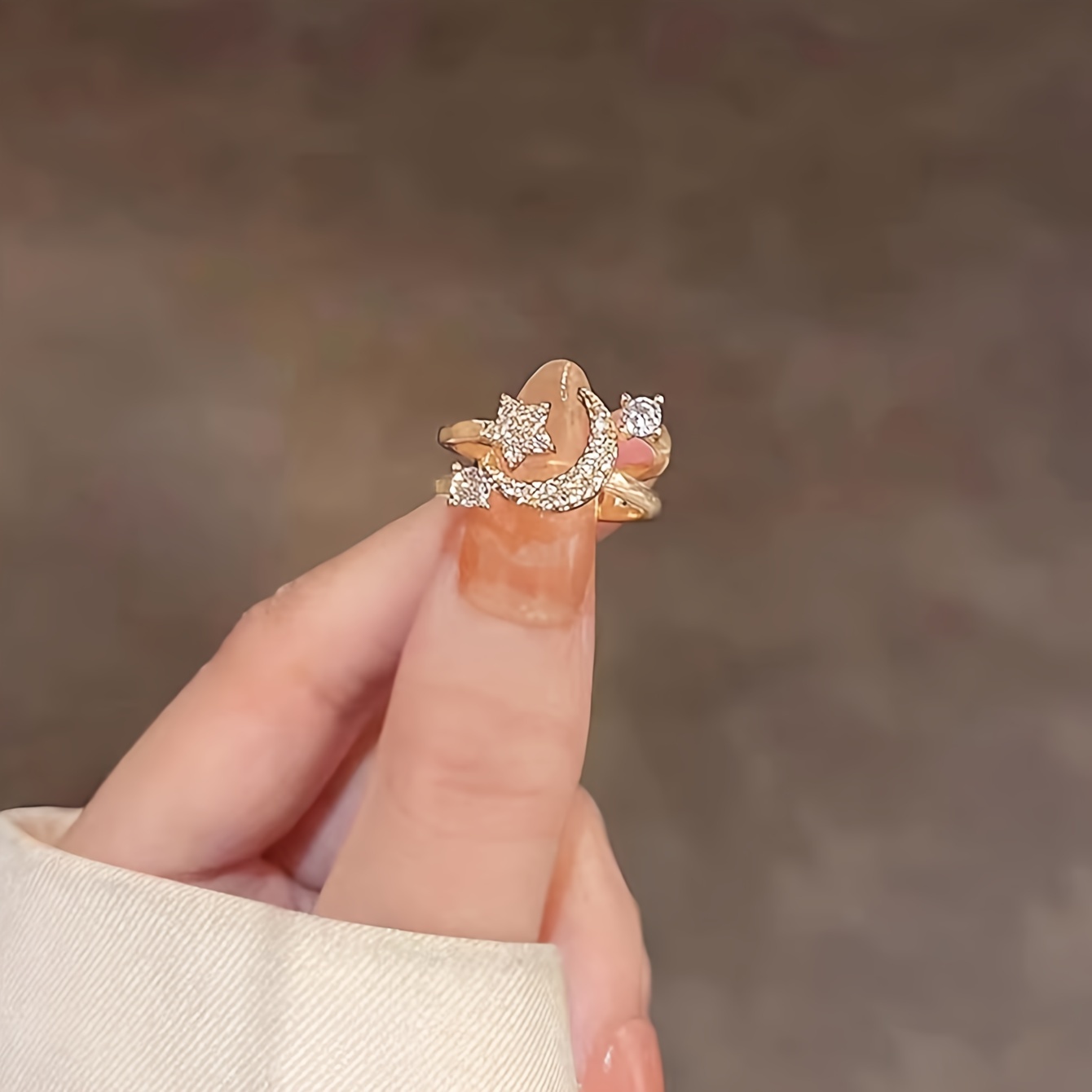 Chic Star & Moon Rhinestone Ring - Vintage-Inspired, Perfect for Daily Wear or Parties, Ideal Ramadan Gift, Retro Style, Simple Style Style
