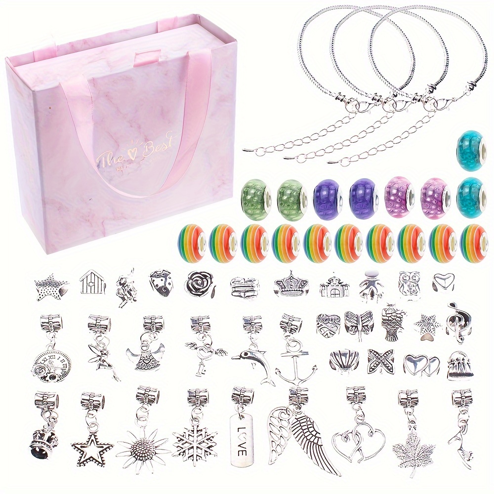 Charm Bracelet Making Kit for Girls, 115PCS Jewelry Making Kit with Beads,  Jewelry Charms, String Necklace, Bracelets for DIY Craft, Valentine's Day