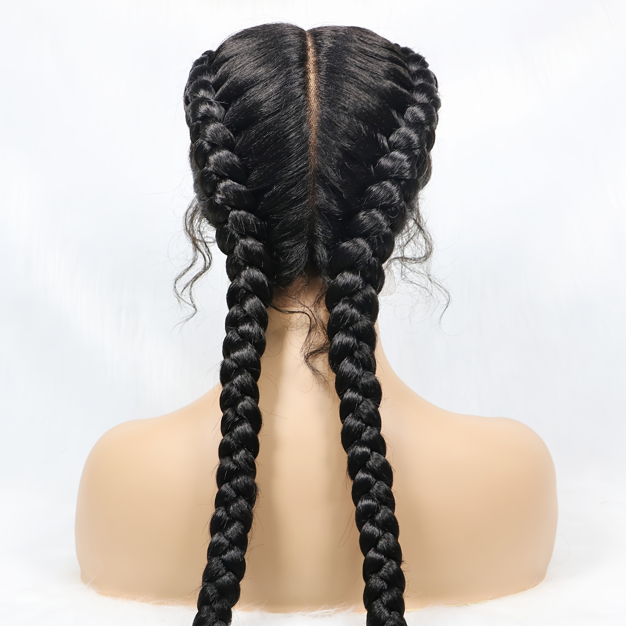 Box Braided Wigs Knotless Cornrow Braids Synthetic Black Hand Braided Wigs  With Baby Hair For Women