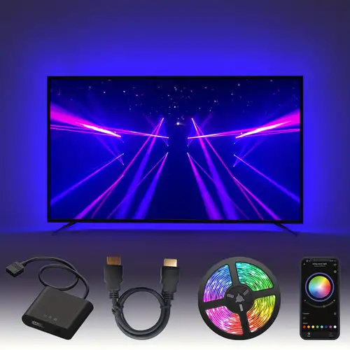Retroiluminación LED para TV con caja de sincronización HDMI para  televisores de 75 a 85 pulgadas, tira de luz LED RGBIC WiFi de 16.4 pies,  control de