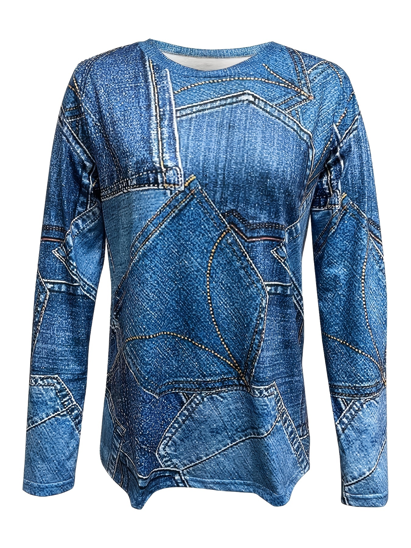 せ*ん様 HYS グラフィックプリント Tシャツ 長袖 アクアブルー 青い長袖Tシャツ グラフィックプリント せ*ん様 HYS グラフィック