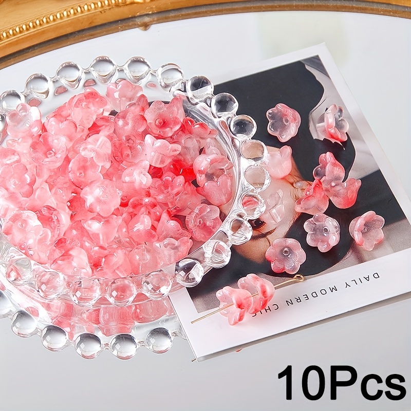 30PCS Flower Glass Beads Spacer Bead Glitter Flower Loose Beads For DIY  Drop Earrings Charms Jewelry Making Bracelet Necklace Handmade Findings 14mm