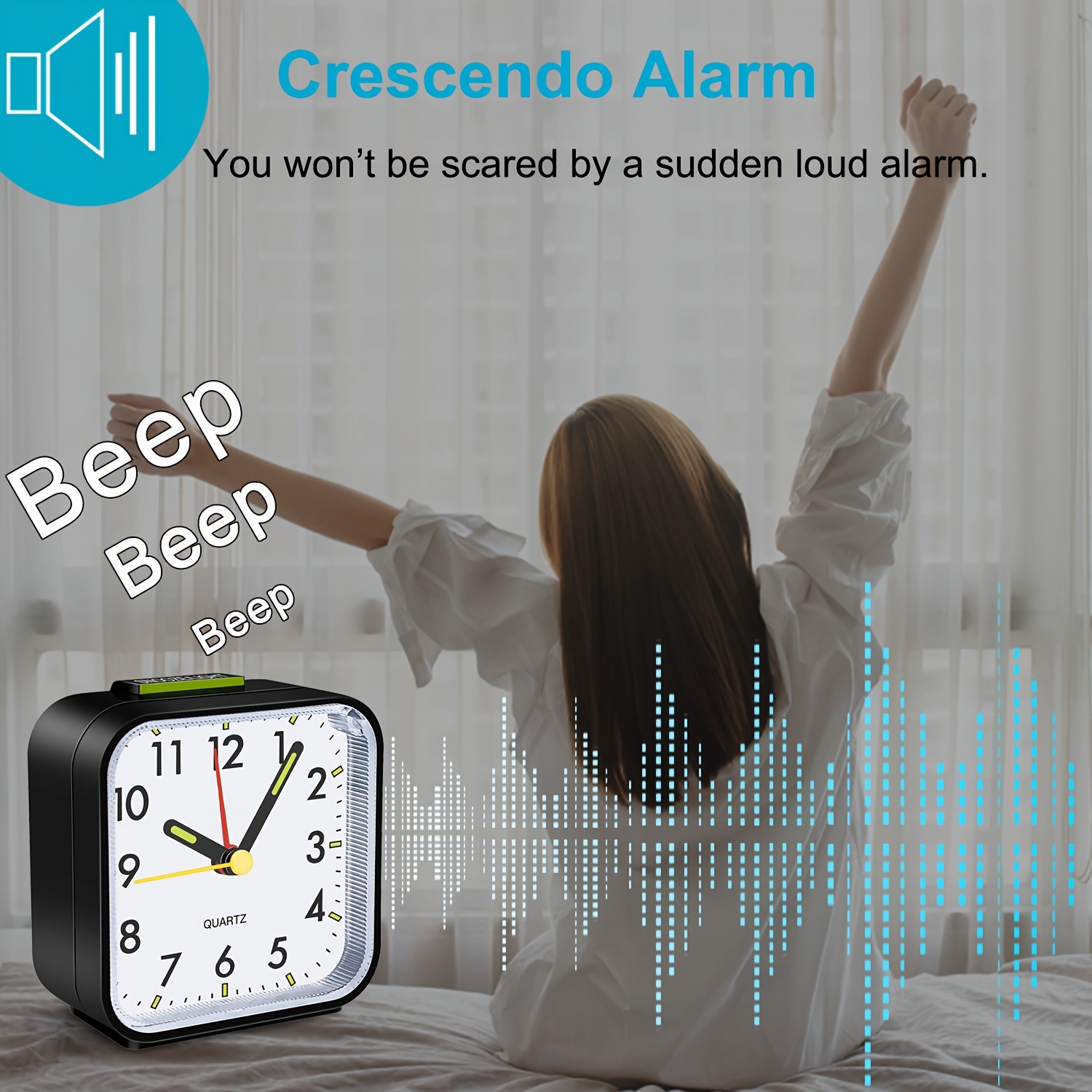 Reloj despertador digital inteligente junto a la cama, reloj de