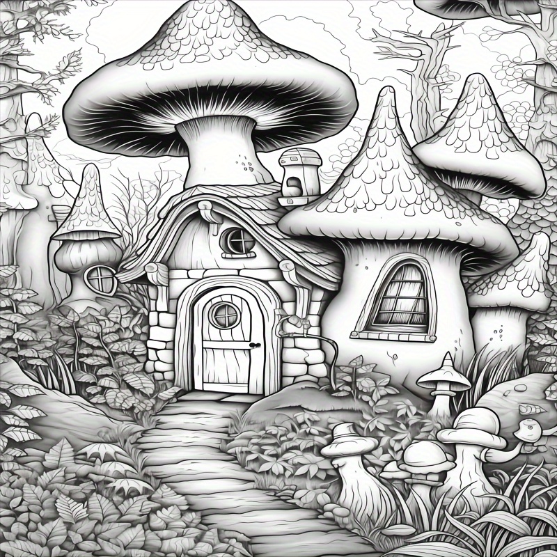 (Original, Upgraded Version, 7.17x10.12inch Thick Paper With 20 Pages, Top  Flip Seal) 1 Book Of Fantasy Fairy Homes Adult Coloring Book, A Gift For C