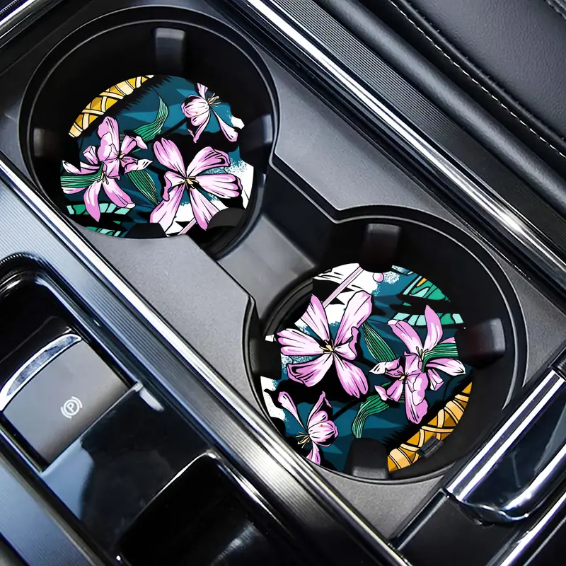 Flower Creative Oil Painting Car Coaster Car Cup Holder Car - Temu
