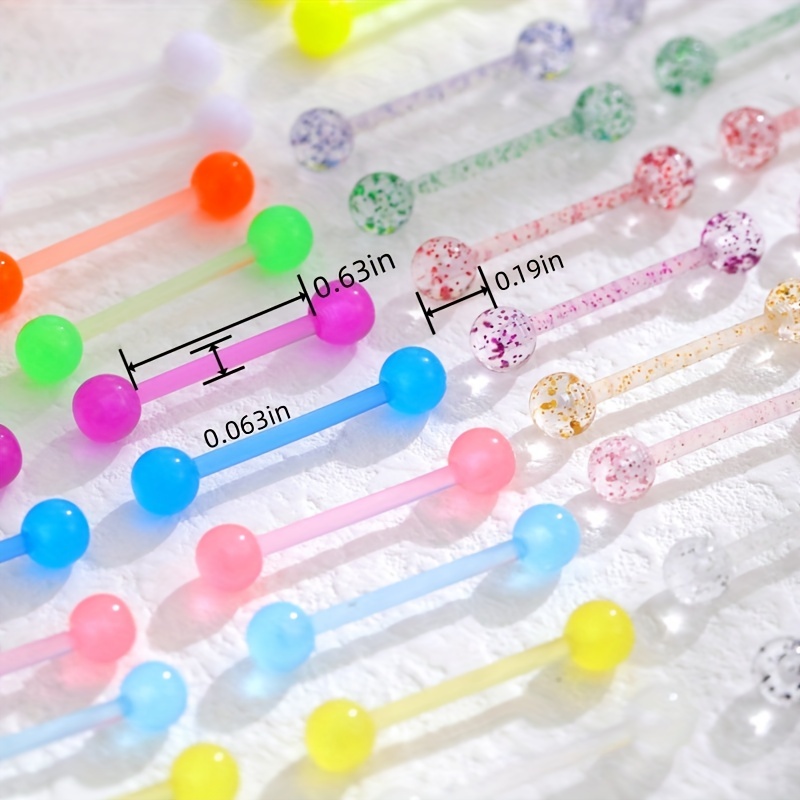 48 Pcs Acrylic Plastic Tongue Stud Ring Set, Body Piercing