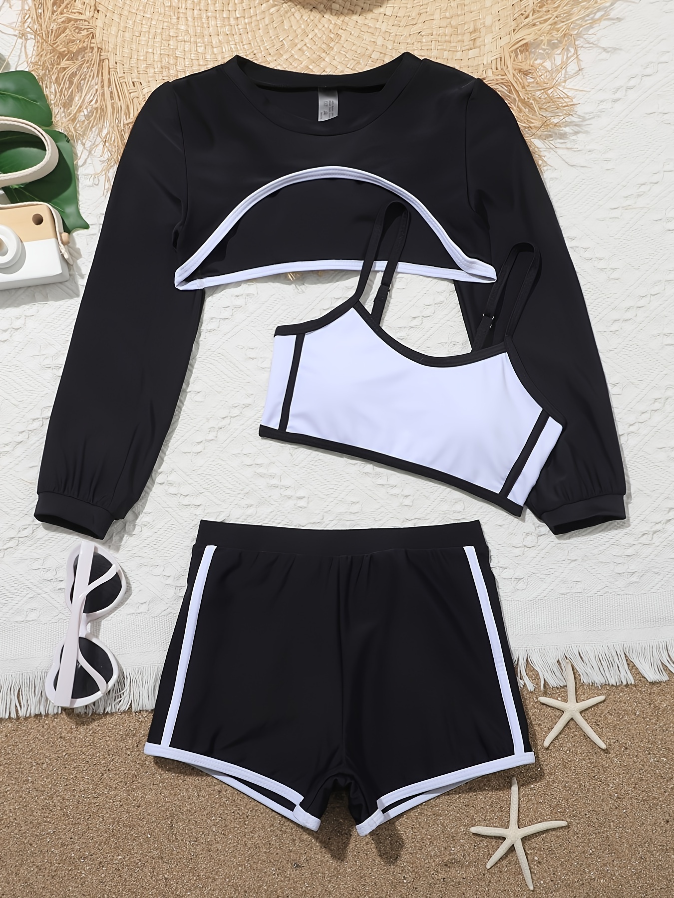 Elegant Girls 2pcs Swimsuit Set, Splicing Top + Shorts Set Bathing Suit  Summer Clothes For Beach Vacation Surfing Sports Gift