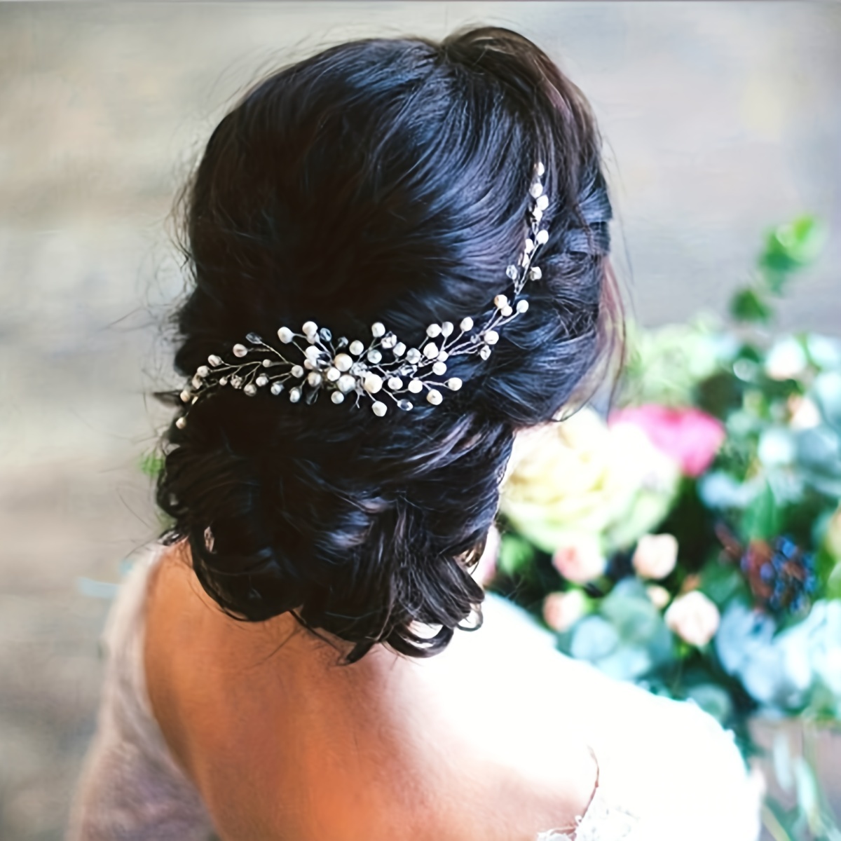 

1pc Silvery Headwear Elegant Wedding Bride Crystal Hair Comb Faux Pearl Bright Headdress Hair Accessory