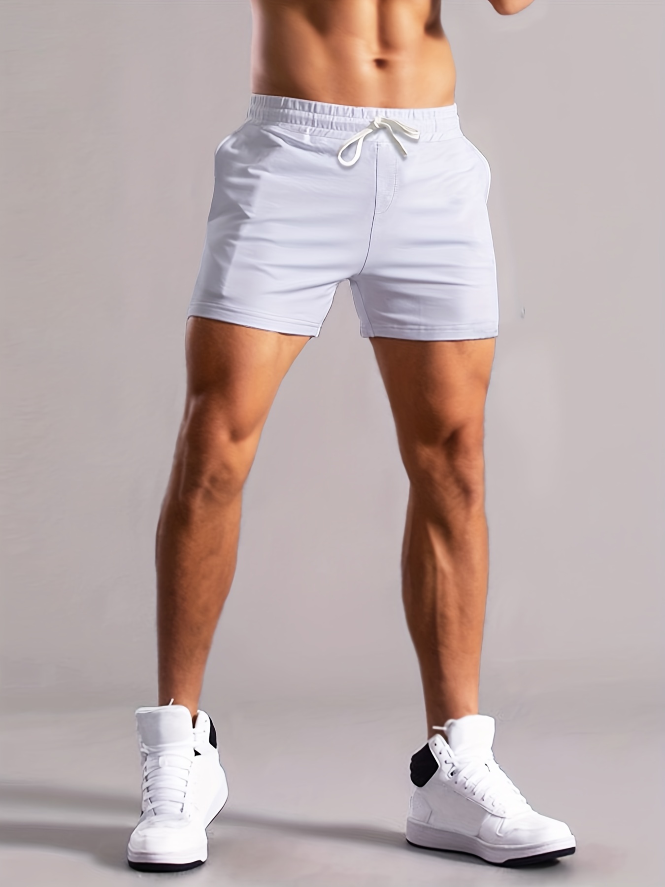 Fitness Hombres Shorts deportivos de cintura con cordón 2 en 1 con