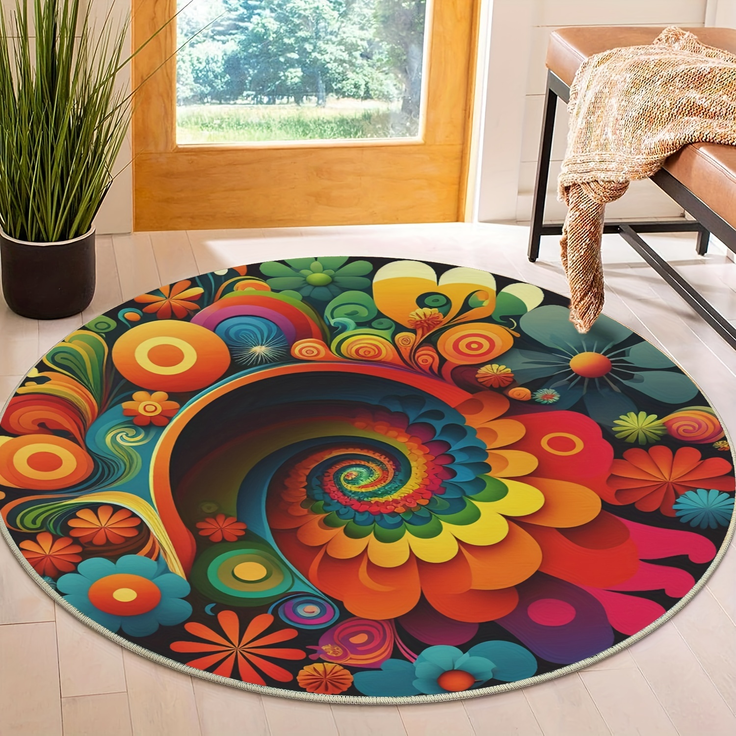 

Area Rug Bright Colorful Ornamental Trendy Round Area Rugs Soft Chic Circles Carpet Backing-non-slip & Durable, Soft Carpet For Bedroom Kitchen Dining Room Floor Home Office Decor