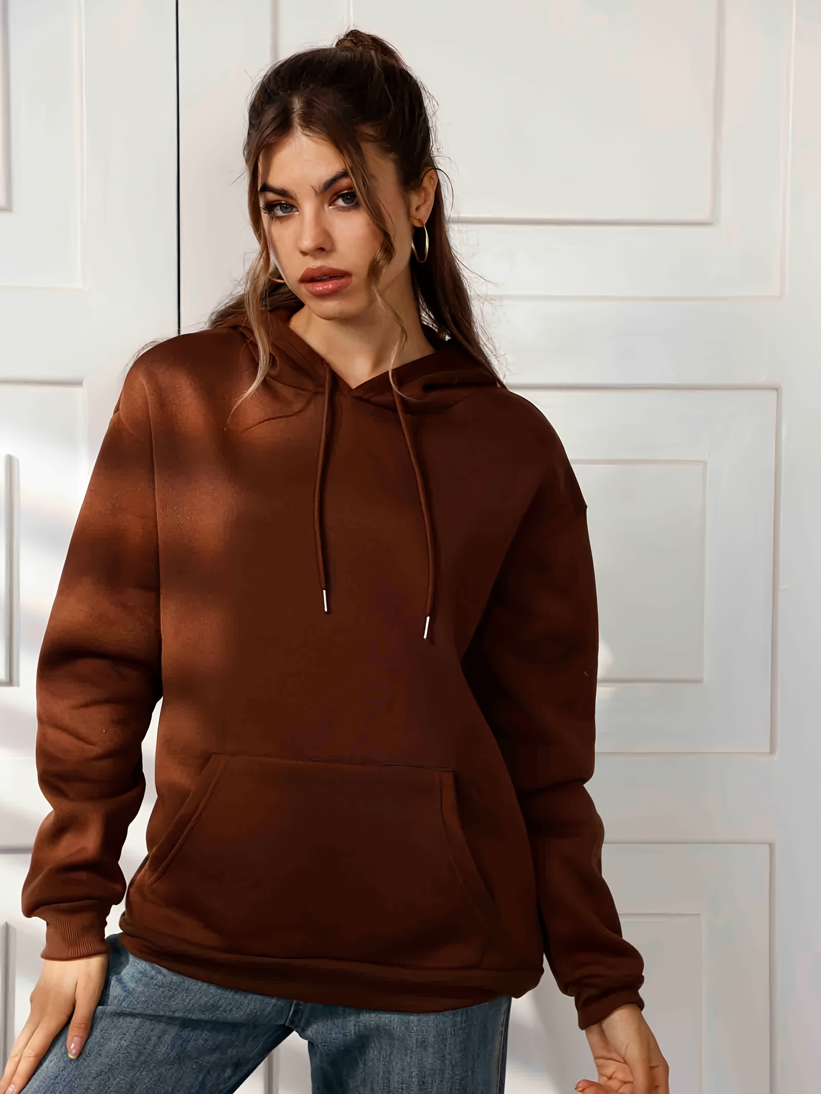 Womens Hoodies Fashion Fleece Pullover Hoodies with Kangaroo