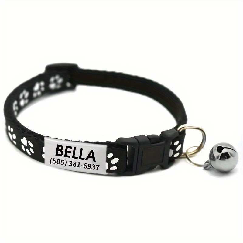 TEMU [custom Product] Adjustable Personalized Colorful Collar For Dogs And Cats With Paw Print Design, Cat Id Tags - Stylish And Safe Customized Pet