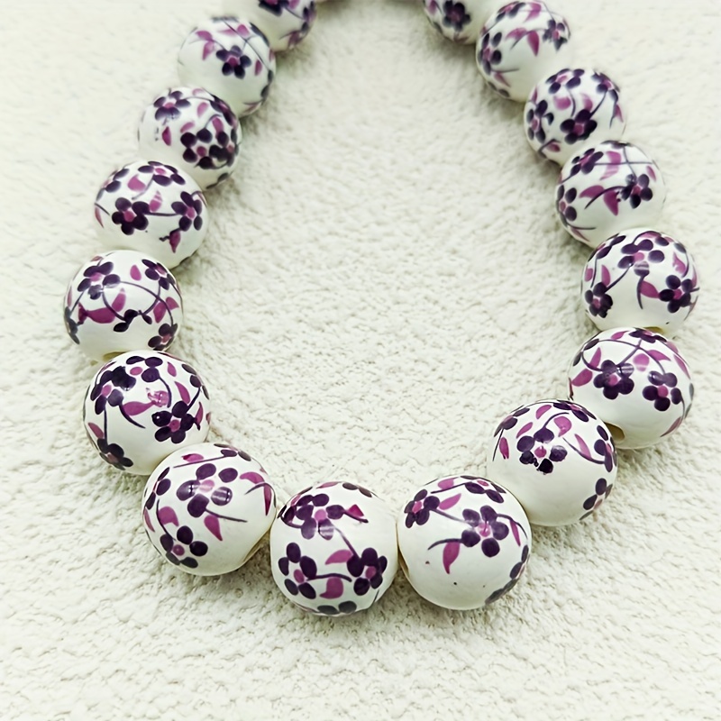 Purple Bead Set, Porcelain Beads, Floral Bead Set, Ceramic Charms