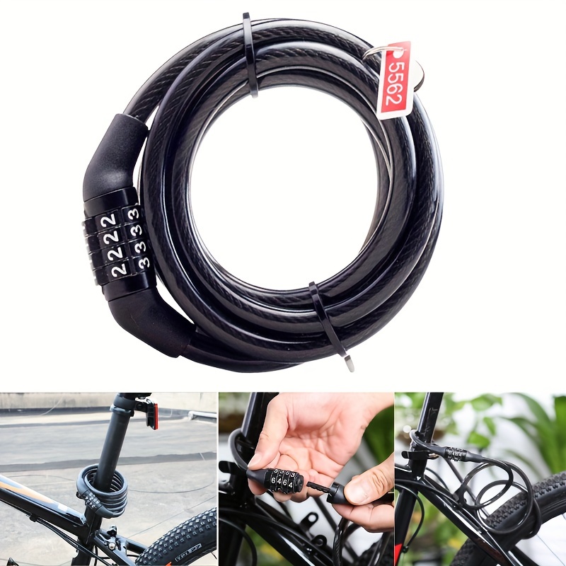  Candado en U para bicicleta, combinación de alta resistencia,  grillete de bloqueo en U, cable de seguridad de 4 pies de longitud con  soporte de montaje resistente y llave antirrobo para
