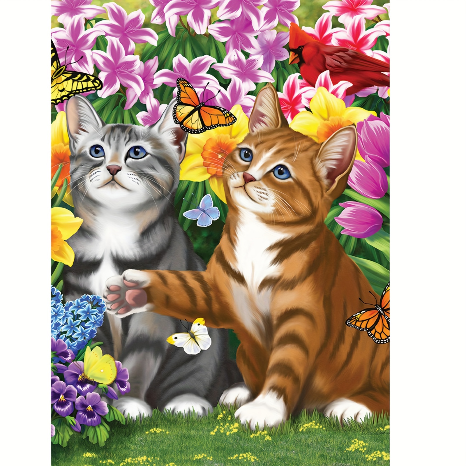 Diamond Painting Kits, Adult Beginner Round Full Diamond 5D Flower Cat  Diamond Art Craft,Wall Decoration Gift 11.8x15.8inch